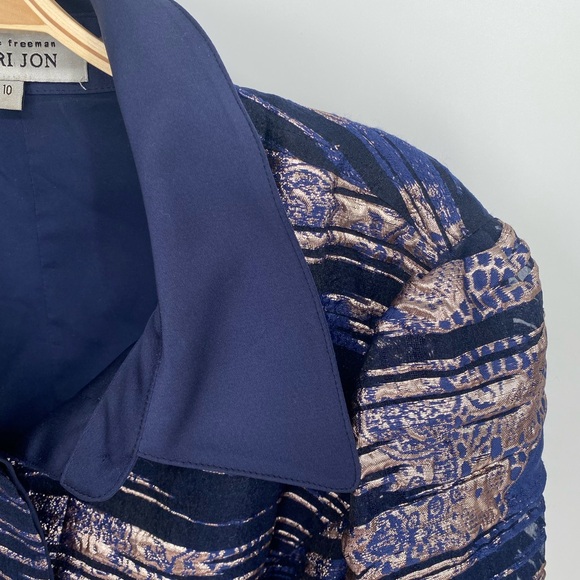 Teri Jon Blue and Gold Dress Size 10 - Picture 4 of 9